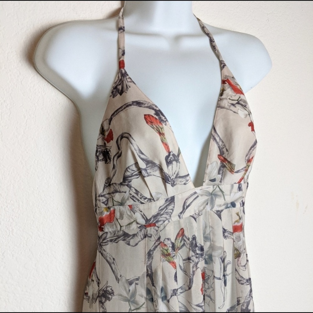 TED BAKER • Fairy/floral Whimsical Print Halter Pleated Maxi Dress Ted size 1